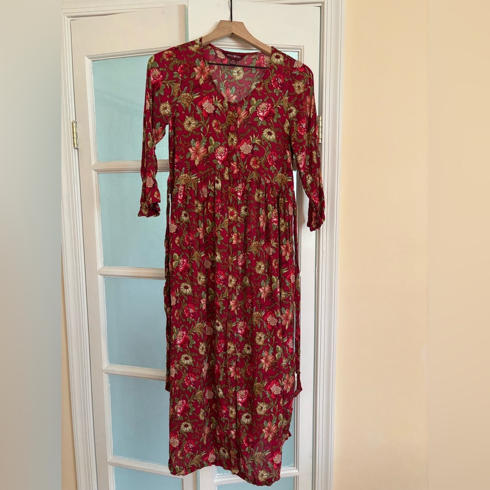 April Cornell Burgundy Floral Long Sleeve Dress